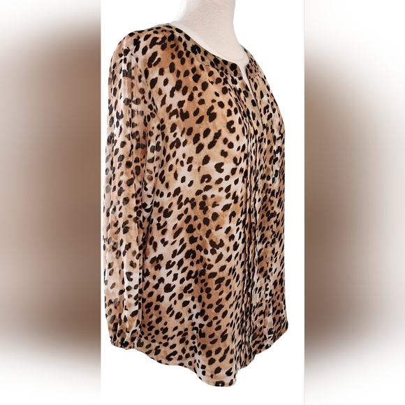 Calvin Klein Leopard Print Pintuck Tunic Long Sleeve Blouse Top Women's 18W 20W - Picture 4 of 12